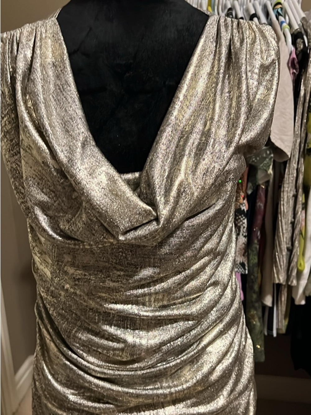 Joseph Ribkoff Metallic Silver Ruched Cowl Top